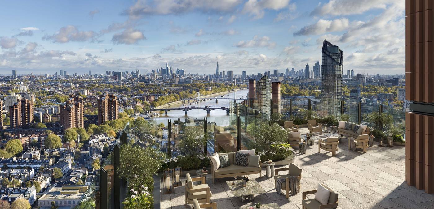 Residents' rooftop terrace overlooking the Thames and the City