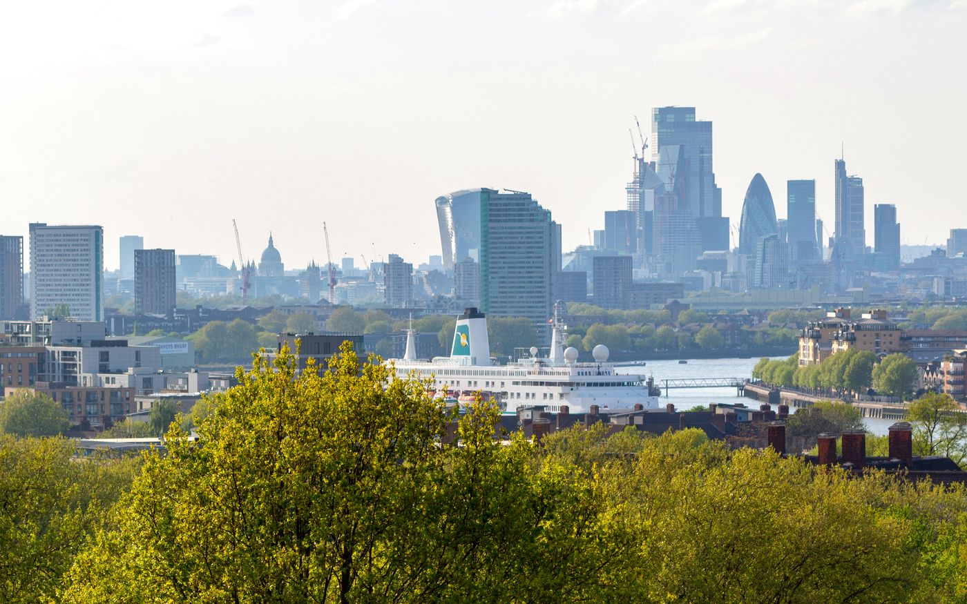 The City of London skyline from parkland