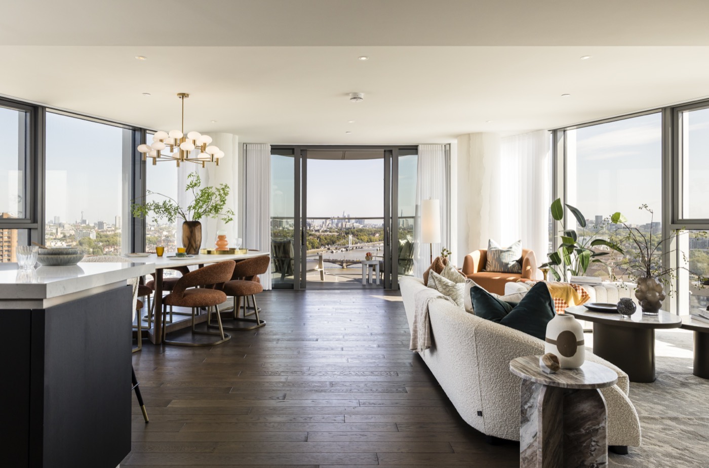 Living and dining space with skyline views