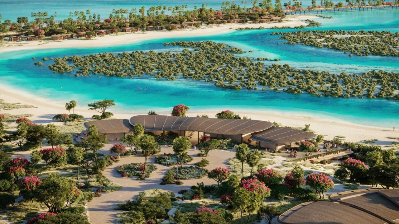 Beachfront residences and gardens on the Red Sea coast